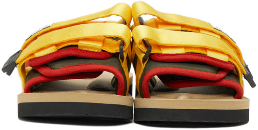 SUICOKE LOGO PATCH SLIP-ON SLIDES YELLOW & GREEN