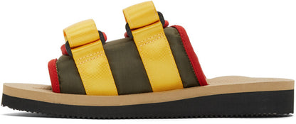 SUICOKE LOGO PATCH SLIP-ON SLIDES YELLOW & GREEN